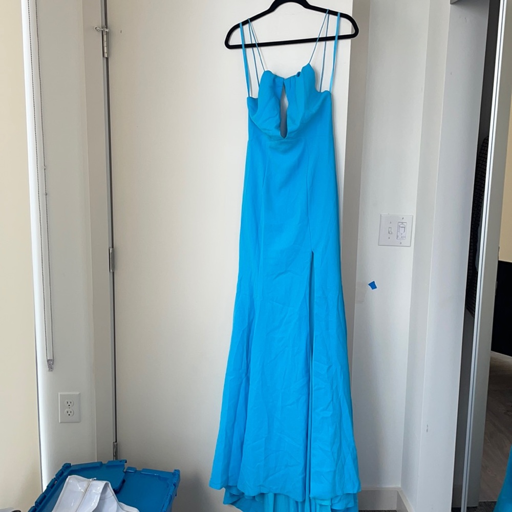 Long bright blue prom dress